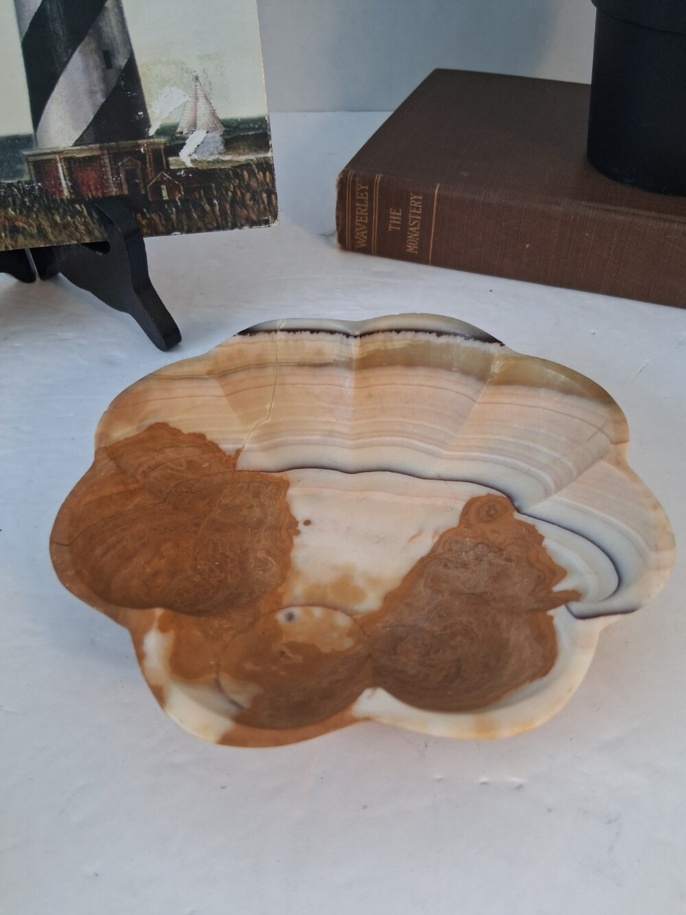 VTG Carved Onyx Marble Bowl - Italy/Mexico, Taupe/Cream/Brown Bands